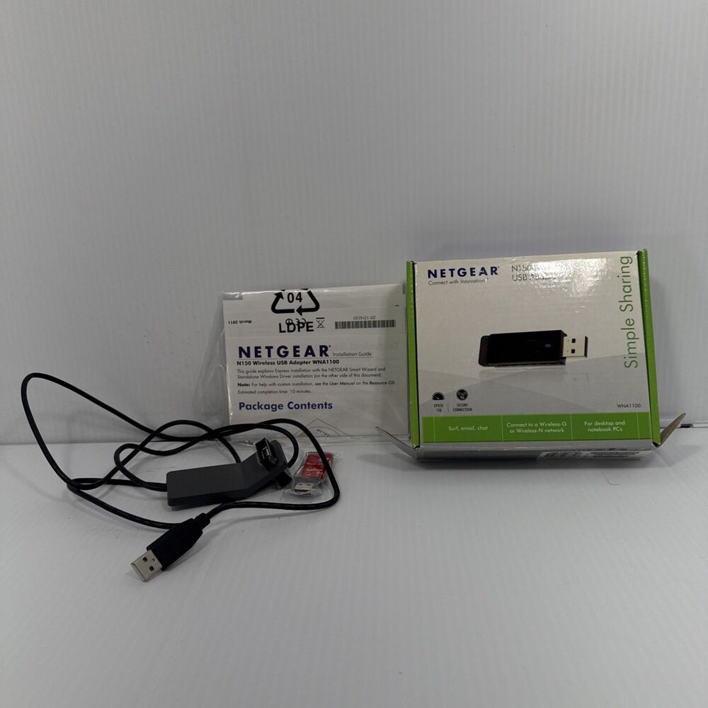 Netgear WNA1100 N150 Wireless USB WiFi Wireless UBS Adapter w/ Cradle Open Box